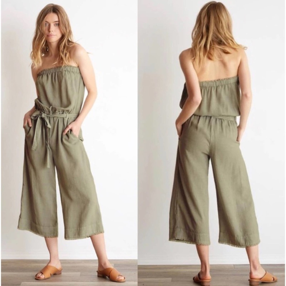 Anthropologie Cloth & Stone Strapless Frayed Crop Jumpsuit
